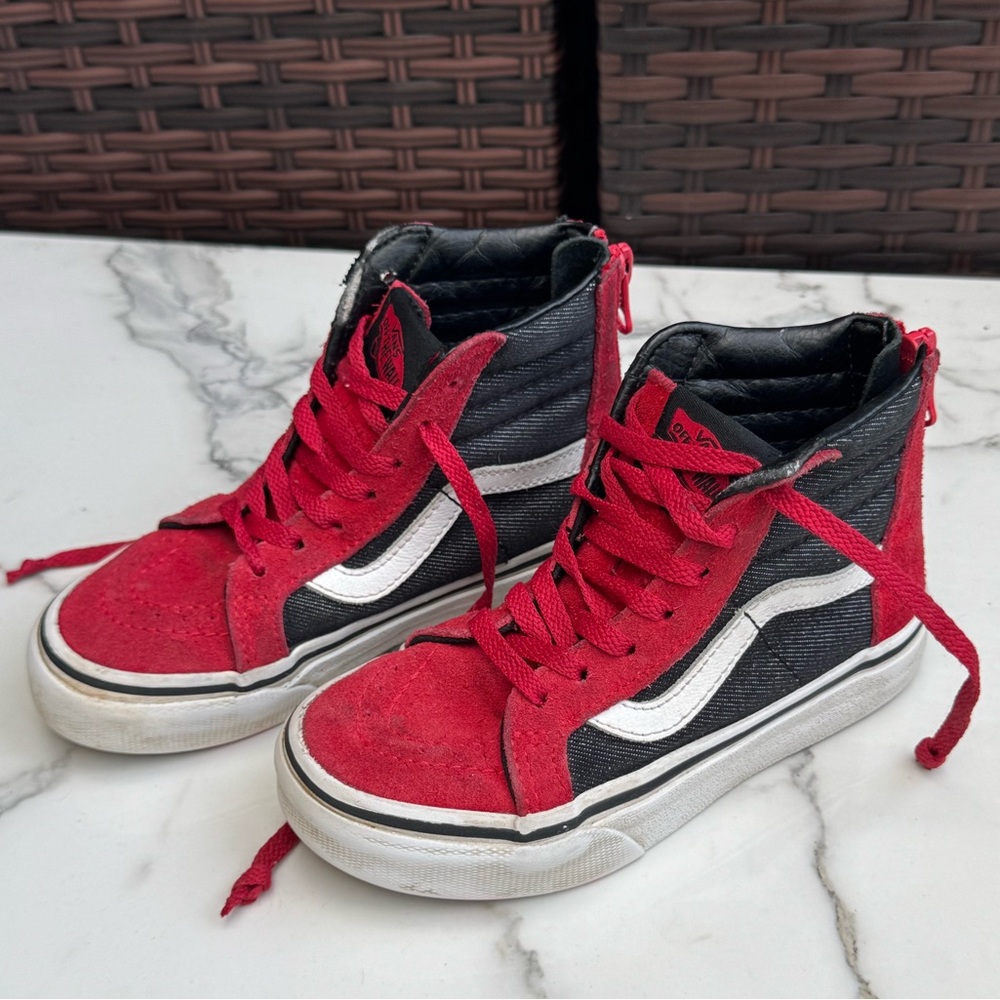 Vans Kids Black and Red High-Top Sneakers